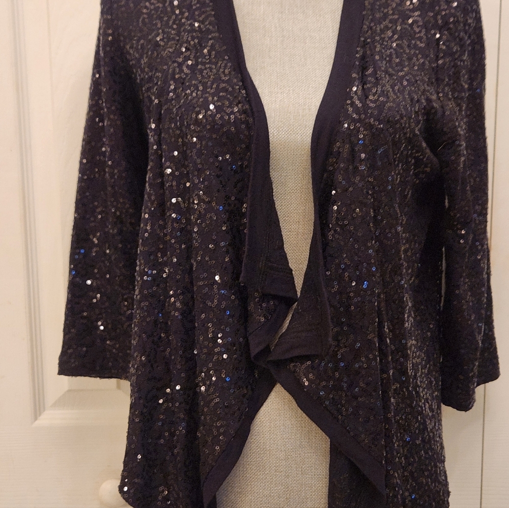 Colleen Lopez Elegant Black Sequin Open Cardigan